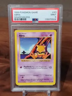 1999 POKEMON GAME BASE SET 43 ABRA SHADOWLESS PSA 9 MINT - Image 1