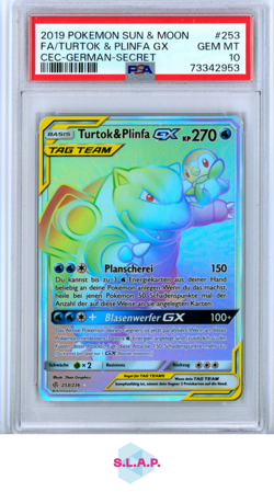 FA/TURTOK & PLINFA GX POKEMON #253 2019 COSMIC ECLIPSE GER SECRET GER PSA 10 - Image 1