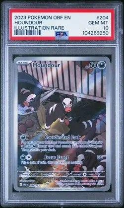 2023 Houndour 204/197 Obsidian Flames Pokemon IR Holo Foil Rare PSA 10 GEM Mint - Image 2
