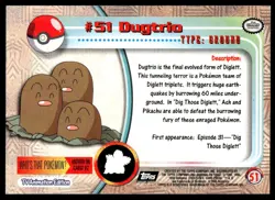 Pokemon TCG #51 Dugtrio Topps Series 1 - Image 2