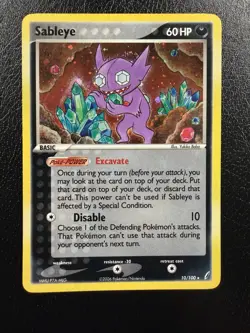 Pokemon TCG Sableye Crystal Guardians 10/100 Holo With Swirl🌀 LP - Image 1