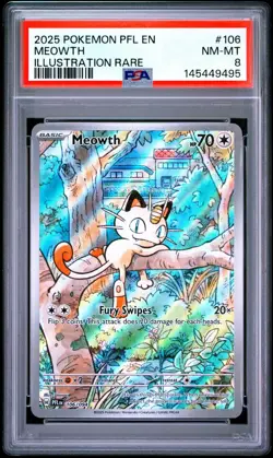 2025 POKEMON PFL EN-PHANTASMAL FLAMES ILLUSTRATION RARE #106 MEOWTH PSA 8 - Image 1