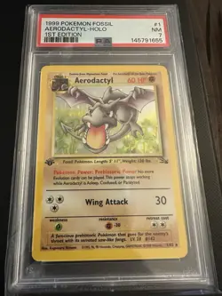 Wizards of the Coast 1999 Fossil Aerodactyl Holo 1st Ed PSA 7 1/62 - Image 1