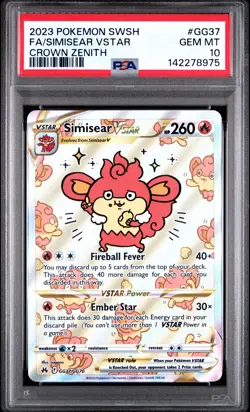 2023 POKEMON SWORD & SHIELD CROWN ZENITH #GG37 FULL ART/SIMISEAR VSTAR PSA 10 - Image 1