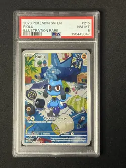 2023 Pokemon SVI EN 215/198 Riolu Illustration Rare PSA 8 NM MINT - Image 1
