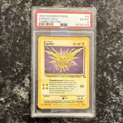 Pokemon TCG Fossil Zapdos 15/62 Holo Rare Unlimited PSA 6 (1999) - Image 1