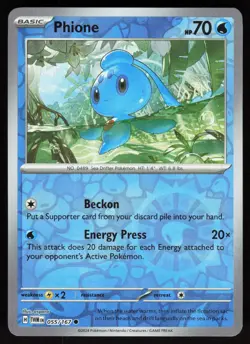 Phione 055/167 Common Twilight Masquerade Pokemon Reverse Holo Near Mint - Image 1