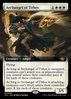 Archangel of Tithes - Foil - Extended Art Magic mtg Light Play, English Outlaws - Image 1