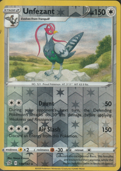 Pokemon Trading Card Rebel Clash Reverse Holo Unfezant 145/192 - Image 1