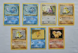 2000 Pokemon Game Base Set 2 Lot (7 Cards) Poliwag, Rattata, Sandshrew, Staryu - Image 1