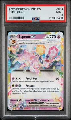 2025 POKEMON PRE EN-PRISMATIC EVOLUTIONS #034 ESPEON EX PSA 9 - Image 1