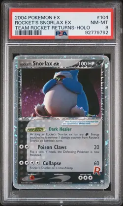 2004 POKEMON EX TEAM ROCKET RETURNS #104 ROCKET'S SNORLAX EX-HOLO PSA 8 - Image 1