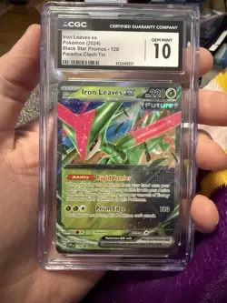 2024 POKEMON BLACK STAR PROMOS PARADOX CLASH TIN #128 IRON LEAVES EX CGC 10 - Image 1