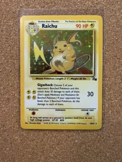 LP Pokemon TCG Raichu Fossil Holo Rare Unlimited Card 14/62 English 1999 - Image 1