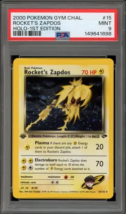 Pokemon Rocket's Zapdos Gym Challenge 1st Edition Holo Rare #15 PSA 9 Mint - Image 1