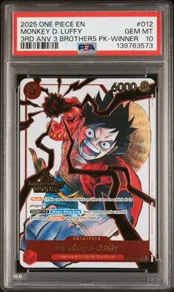 2025 One Piece MONKEY D. LUFFY 3rd Anniv 3 Brothers PK-Winner #012 GEM MT PSA 10 - Image 1