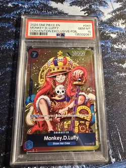 2024 One Piece EN P-043 Monkey D Luffy Convention Exclusive Foil PSA 10 - Image 1