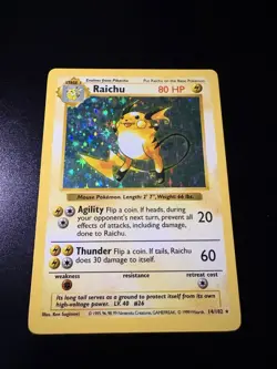 Raichu 14/102 Shadowless Holo Rare Base Set Pokemon Card WOTC Vintage LP - Image 1