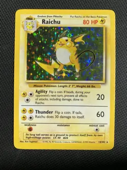 Raichu 14/102 HOLO RARE NM Original Base Set Pokemon Card 1999 NM - Image 1