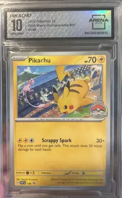 2024 POKEMON SVP EN-SV BLACK STAR PROMO WORLD CHAMPIONSHIPS #190 PIKACHU AC 10 - Image 1