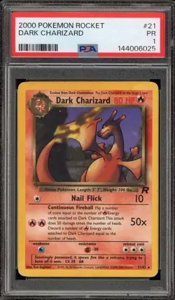 Pokemon Dark Charizard Team Rocket Unlimited NON Holo Rare #21 PSA 1 - Image 1