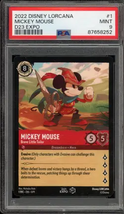 Disney Lorcana Mickey Mouse Brave Little Tailor D23 Expo 1st Edition 1/P1 PSA 9 - Image 1