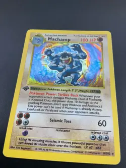 SHADOWLESS WOTC - Machamp 8/102 - Base Set - Holo Rare Pokemon Card (K) - Image 1