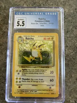 Raichu Pokemon 1999 Holo CGC Graded 5.5 Base Set Unlimited Blue Label - Image 1