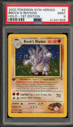 Pokemon Brock's Rhydon Gym Heroes 1st Edition Holo Rare #2 PSA 9 Mint - Image 1