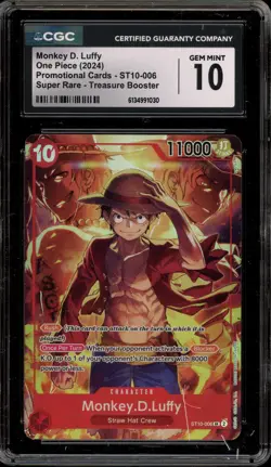 One Piece CCG Monkey.D.Luffy Super Rare Treasure Promo ST01-006 CGC 10 Gem Mint - Image 1