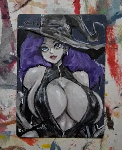 Altered Mtg Hand Painted Witch Girl Swamp One Of A Kind Latex Anime Girl - Image 1