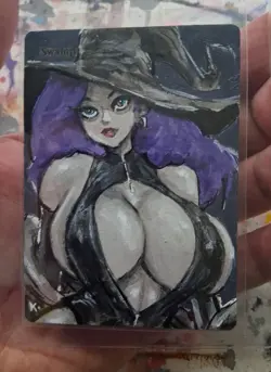 Altered Mtg Hand Painted Witch Girl Swamp One Of A Kind Latex Anime Girl - Image 2