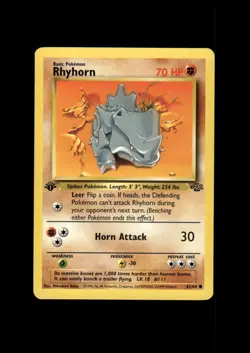 1999 Pokemon Jungle Unlimited 1st Edition: # 61 Rhyhorn NM-MT OR BETTER - Image 1
