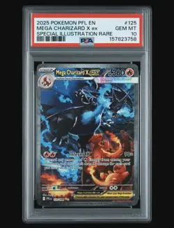 2025 POKEMON PFL SPECIAL ILLUSTRATION RARE #125 MEGA CHARIZARD X EX PSA 10 - Image 1