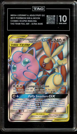 Pokemon Mega Lopunny & Jigglypuff GX Cosmic Eclipse Full Art #225 TAG 10 - Image 1