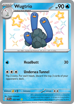 WUGTRIO 122/091 SHINY RARE PALDEAN FATES POKEMON NEAR MINT - Image 1