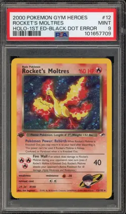 Pokemon Rocket's Moltres Gym Heroes 1st Ed Holo Rare #12 Black Dot Error PSA 9 - Image 1