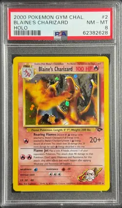 Pokemon Card Blaine's Charizard 2/132 Holo PSA 8 CORRECTED SYMBOL Gym Challenge - Image 1