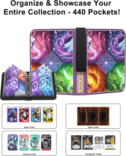 4-Pocket Card Binder for 440 Cards with Removable Sleeves and Zippered Closure - Image 2