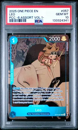2025 ONE PIECE OP10-057 PREMIUM CARD COLLECTION VOL 1 LEO PROMO PSA 10 - Image 1