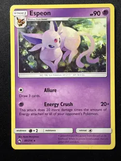 Pokemon TCG Espeon Card 89/214 Sun & Moon Lost Thunder Rare - Image 1