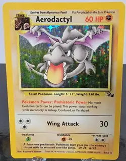 Aerodactyl Pokemon Fossil Holo Card Rare 1/62 Unlimited TCG 1999 Pokemon - Image 1