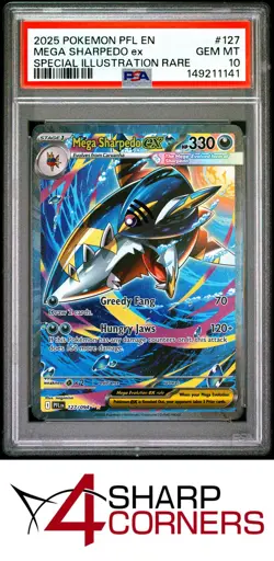2025 POKEMON PFL EN SPECIAL ILLUSTRATION RARE SIR #127 MEGA SHARPEDO ex PSA 10 - Image 1