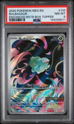 2025 Pokemon Meg En-Mega Evolution #133 Bulbasaur Enhanced Bstr Box Topper PSA 8 - Image 1