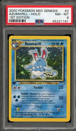 Pokemon Azumarill Neo Genesis 1st Edition Holo Rare #2 PSA 8 - Image 1