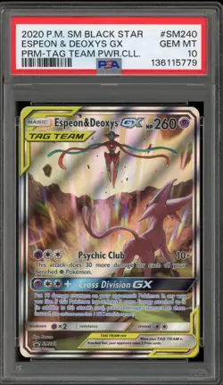 Pokemon Espeon & Deoxys GX Tag Team Powers Coll. Full Art Promo SM240 PSA 10 - Image 1