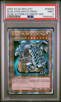Blue Eyes White Dragon EN004-110 QCSR attribute Error-german Yugioh PSA 9 - Image 1