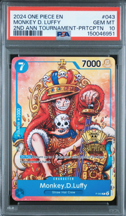 PSA 10 Monkey D. Luffy P-043 Promo 2nd Anniversary Stamped One Piece TCG English - Image 1