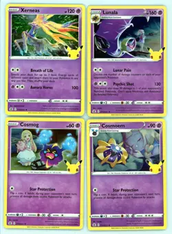 💥 4 - Pokemon Cards 2021 Celebrations Holo Cosmog / Cosmoem / Xerneas / Lunala - Image 1