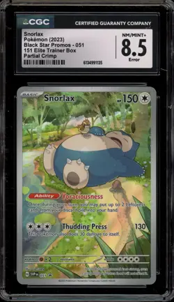 Pokemon Snorlax 151 MEW EN ETB Promo SVP EN 051 Partial Crimp Error CGC 8.5 - Image 1